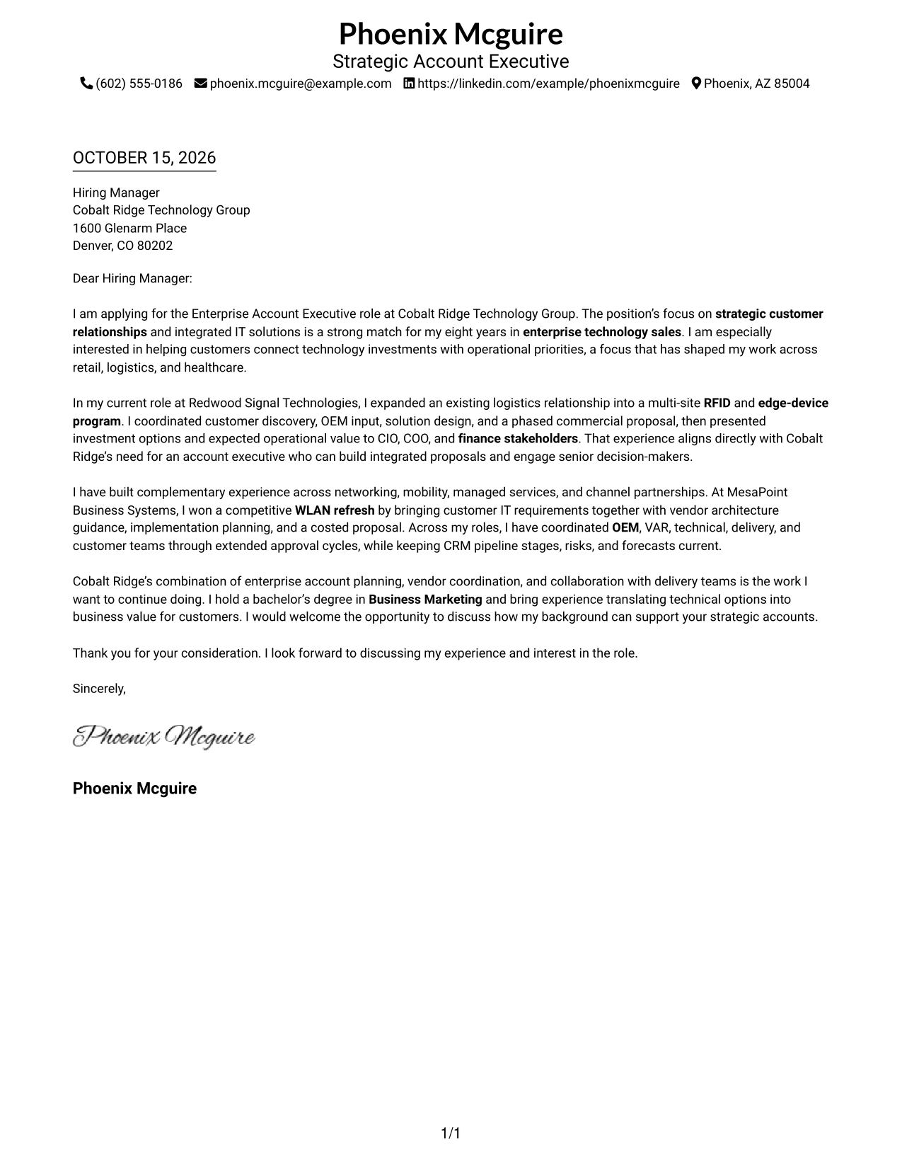 Cover letter example — page 1