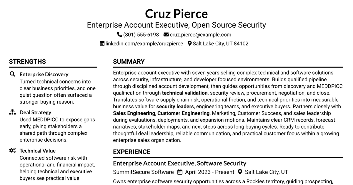 7 Enterprise Account Executive - Utah / Rockies Resume Templates with Example