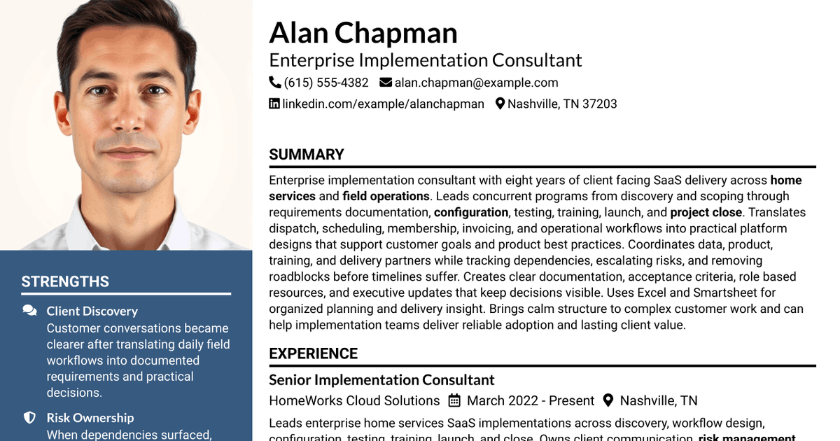 7 Enterprise Implementation Consultant Resume Templates with Example