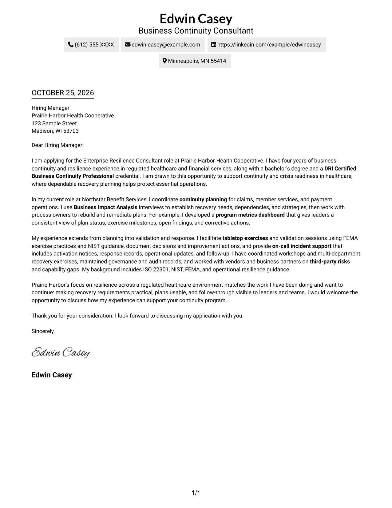 Cover letter example — page 1