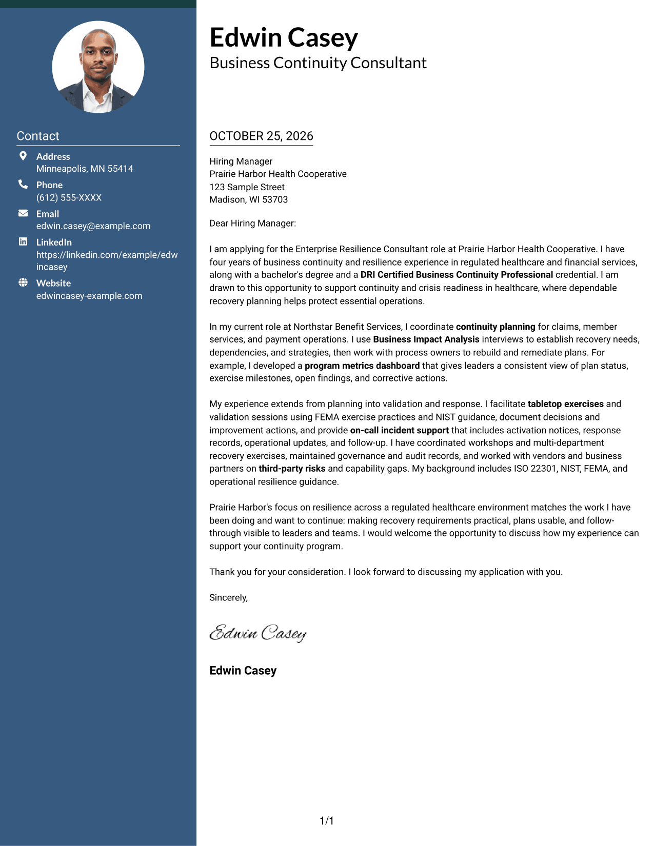 Cover letter example — page 1