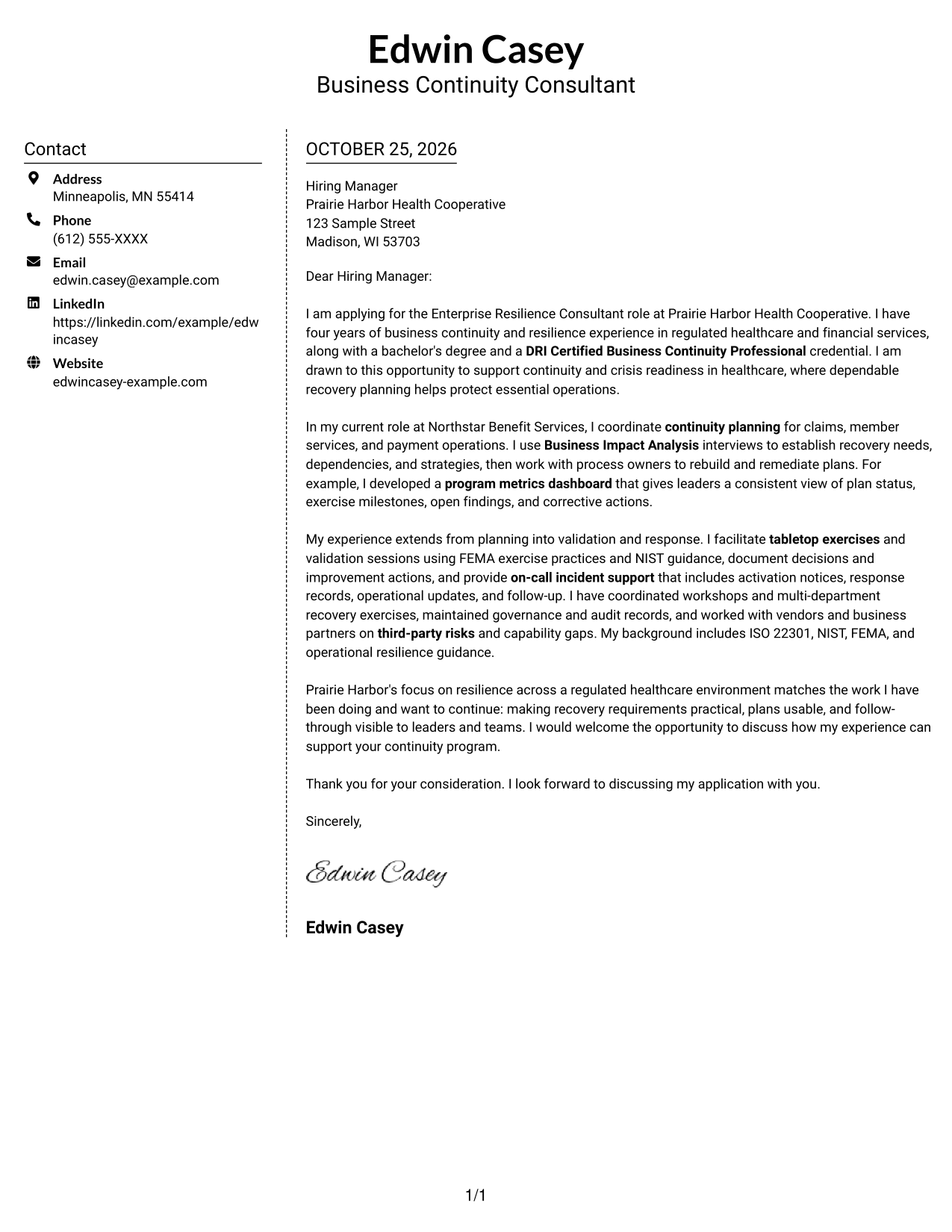 Cover letter example — page 1