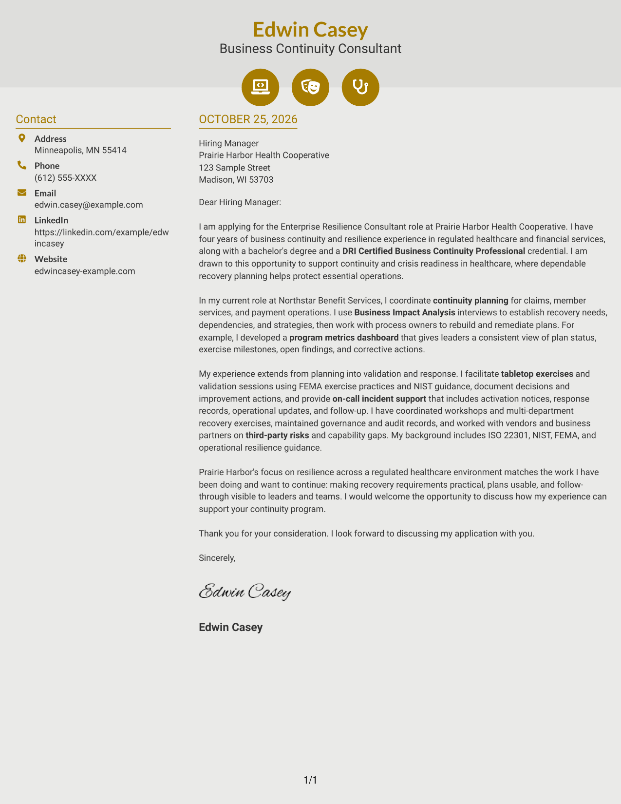 Cover letter example — page 1