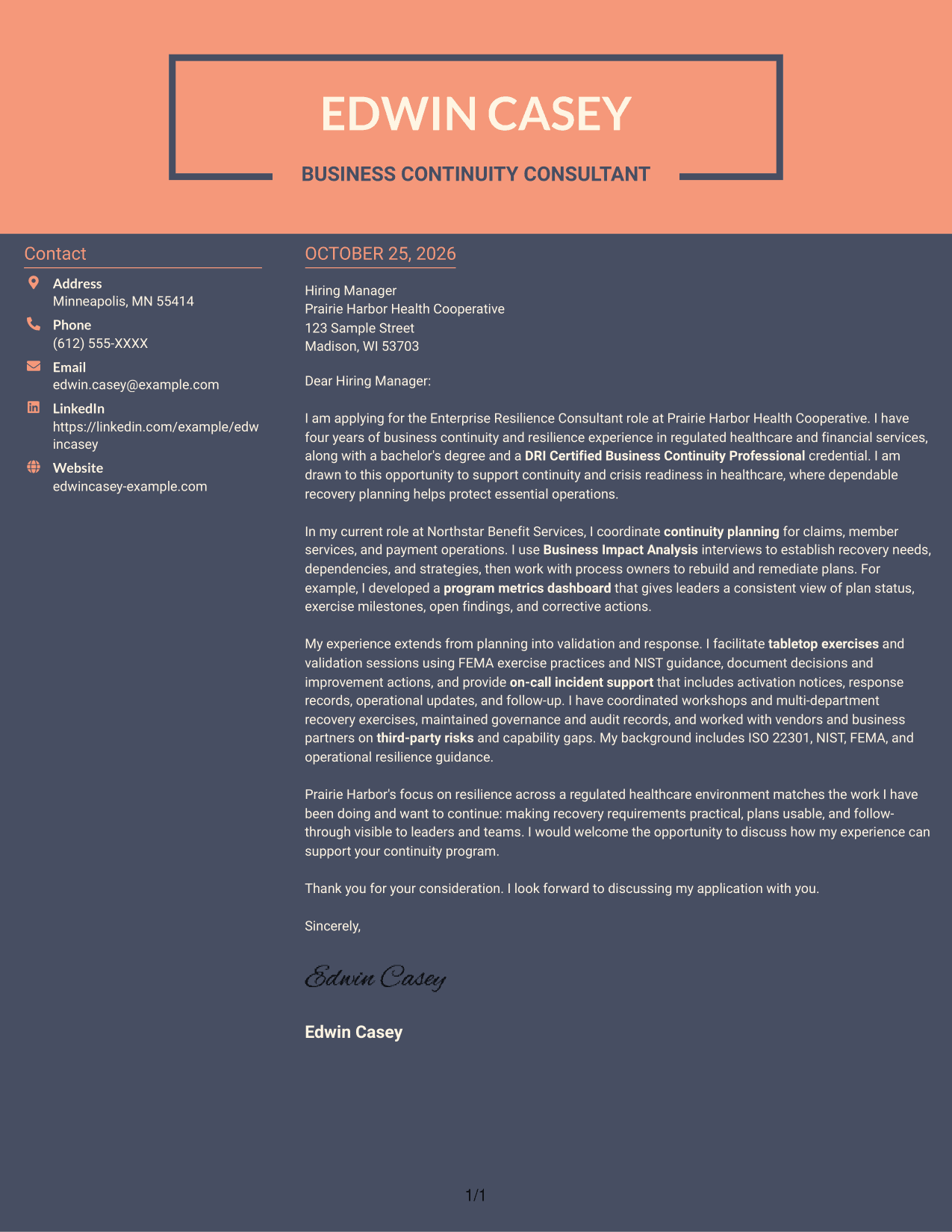 Cover letter example — page 1