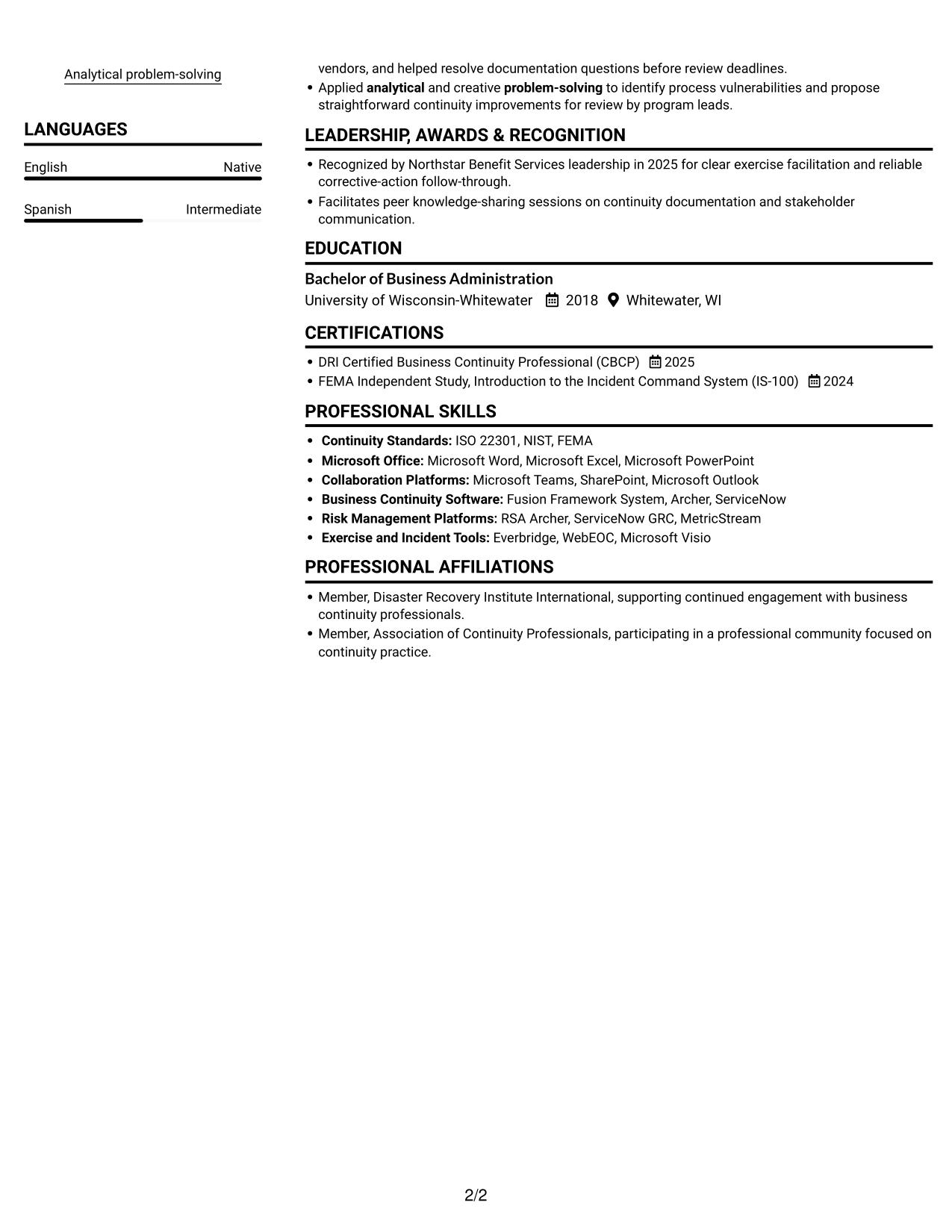 Resume example — page 2