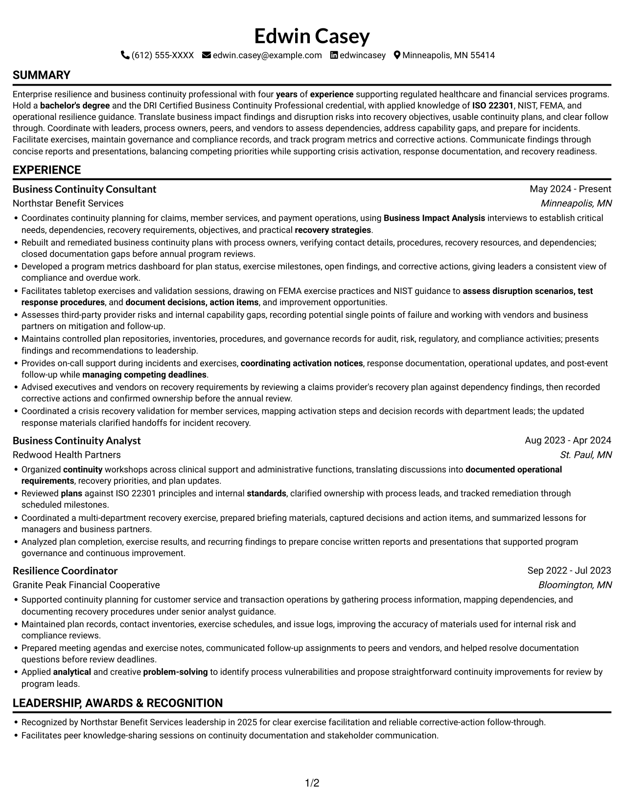 Resume example — page 1