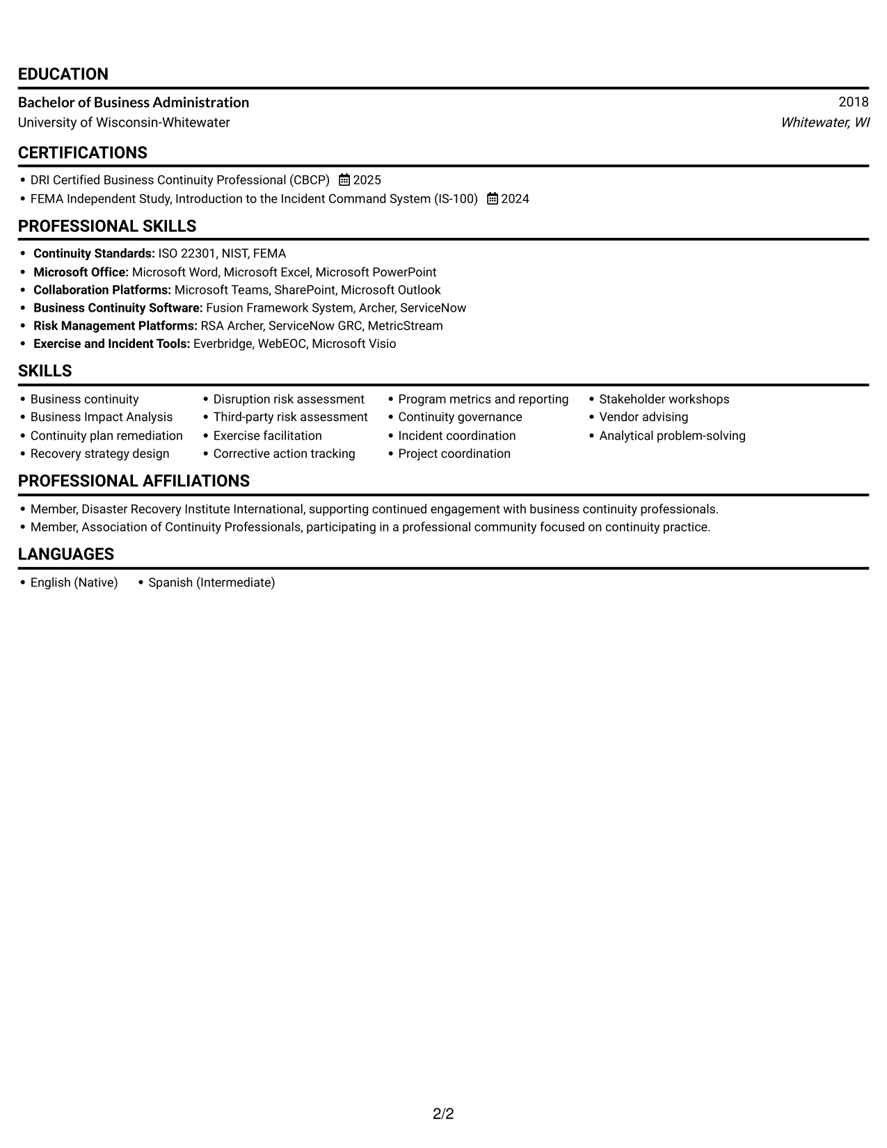 Resume example — page 2
