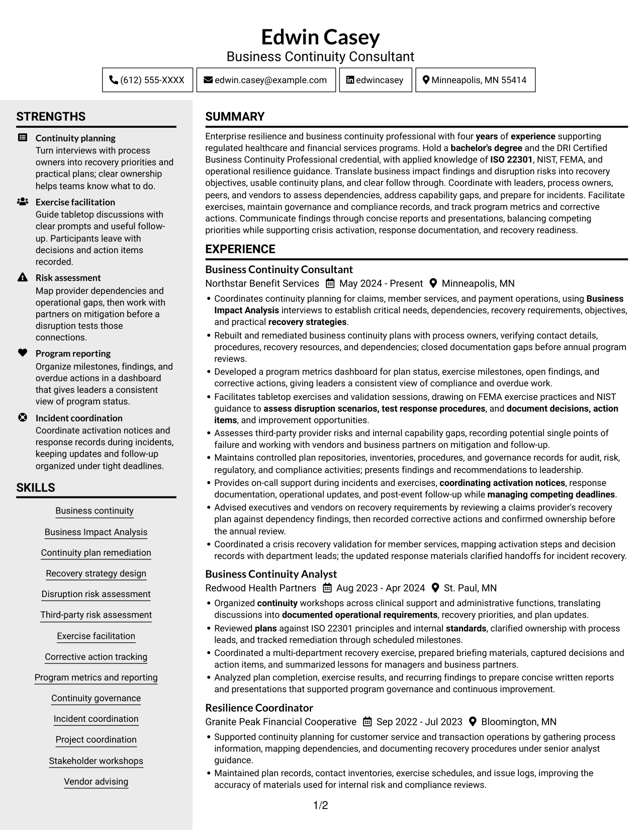 Resume example — page 1