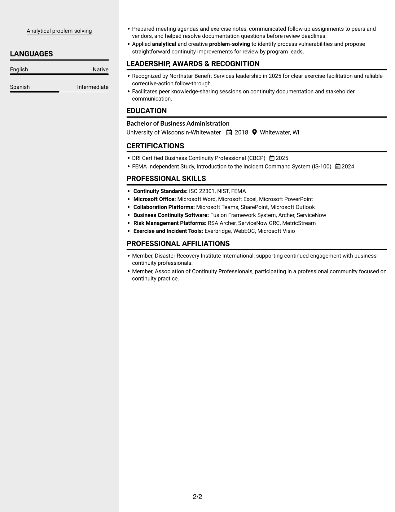 Resume example — page 2