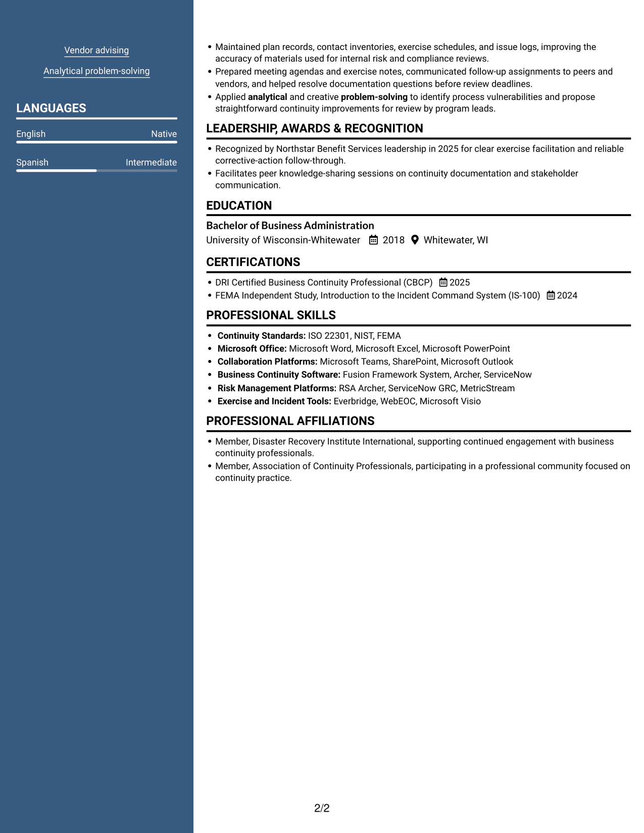 Resume example — page 2