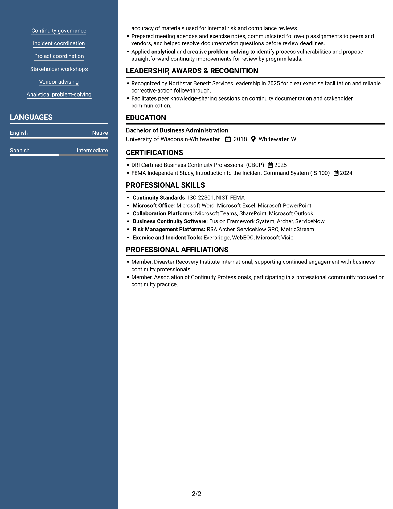 Resume example — page 2