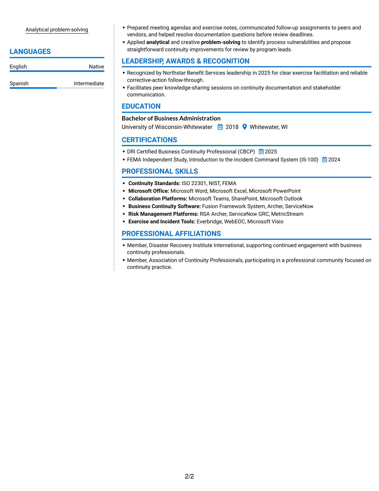 Resume example — page 2