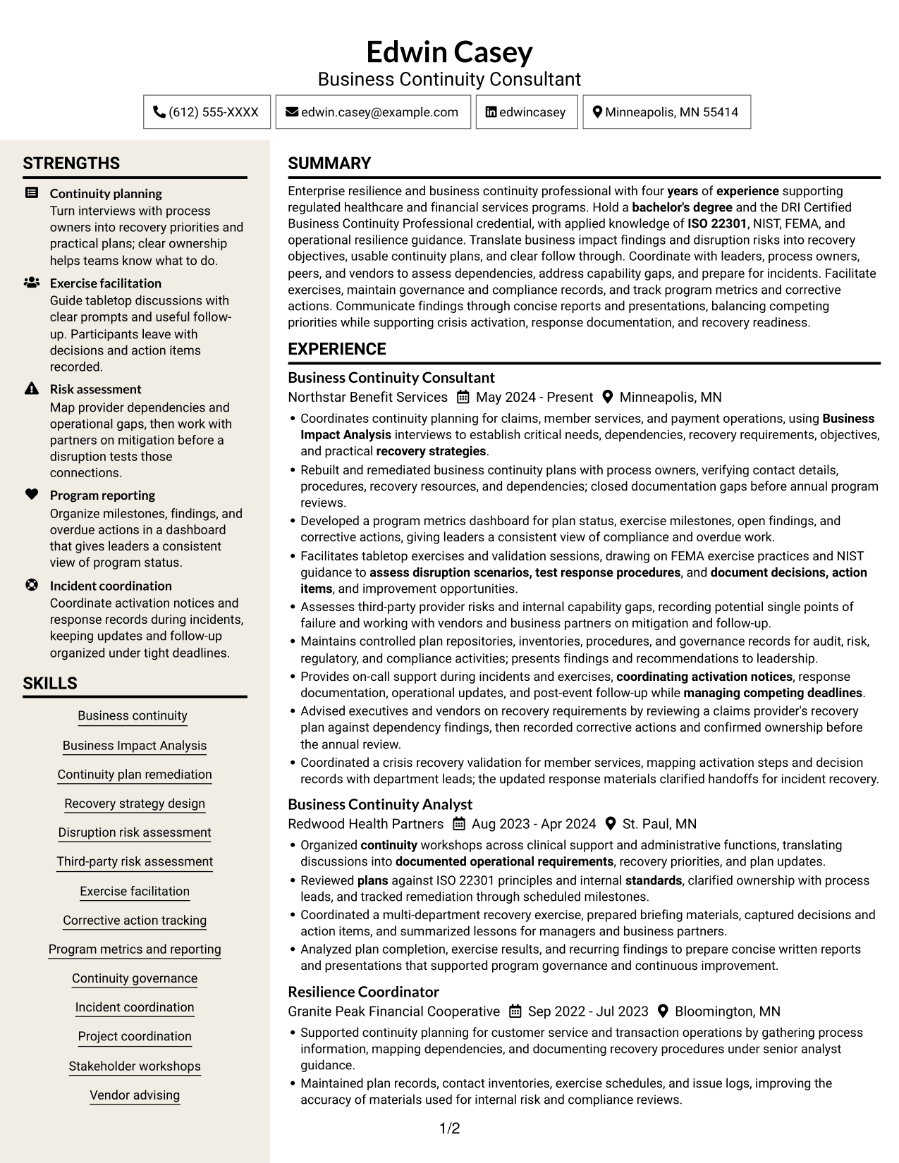Resume example — page 1