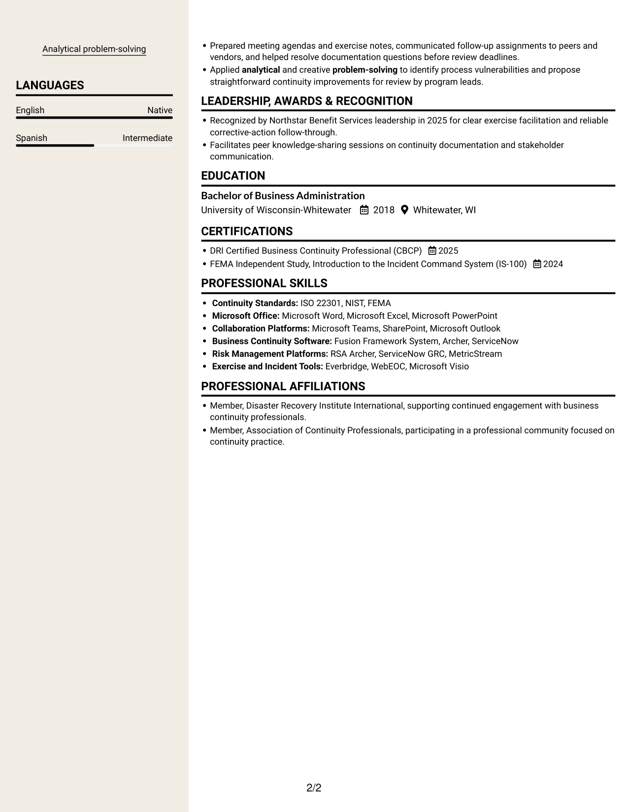 Resume example — page 2