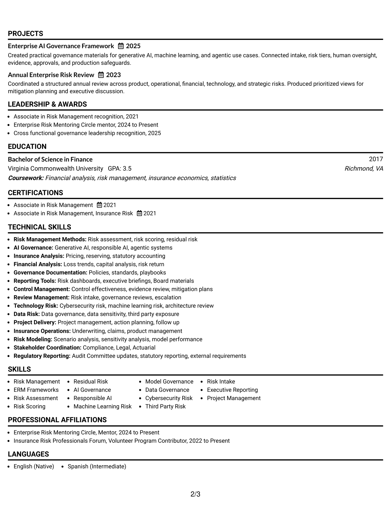 Resume Example Page 2