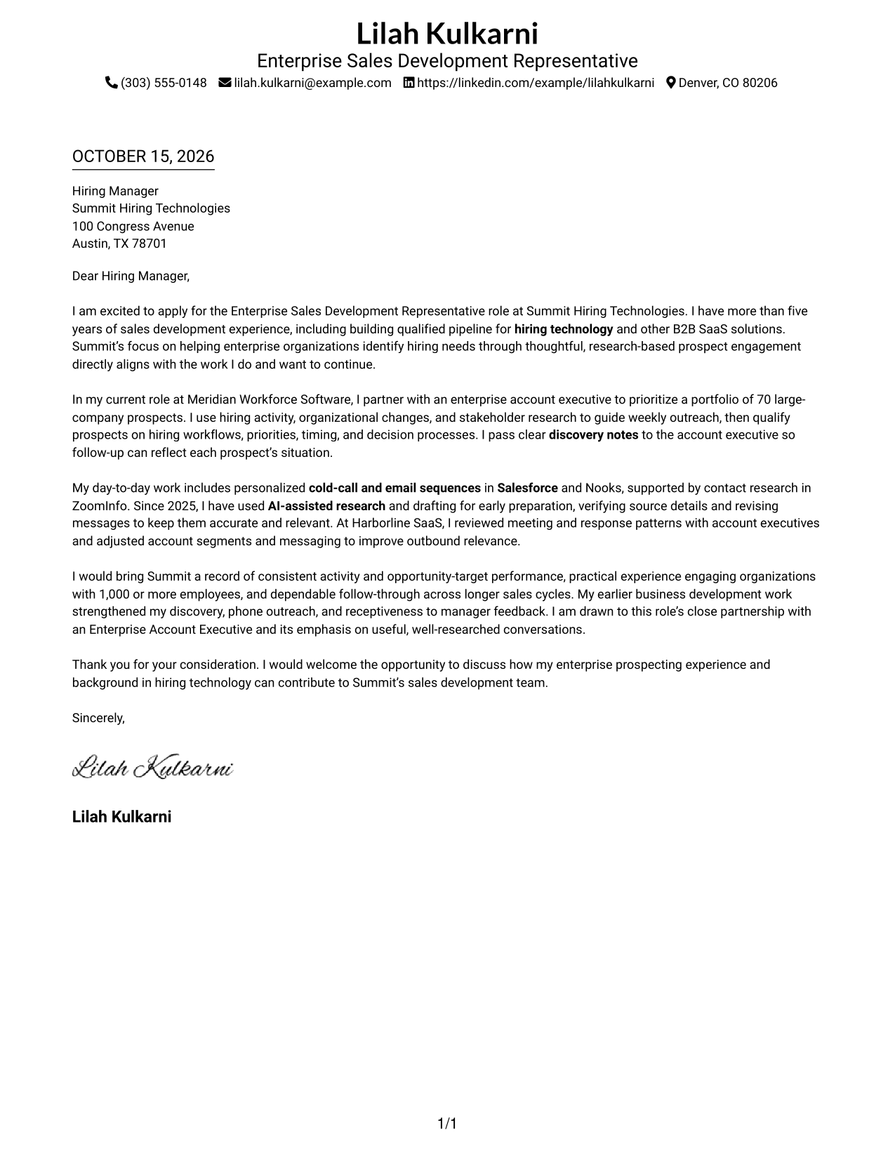 Cover letter example — page 1