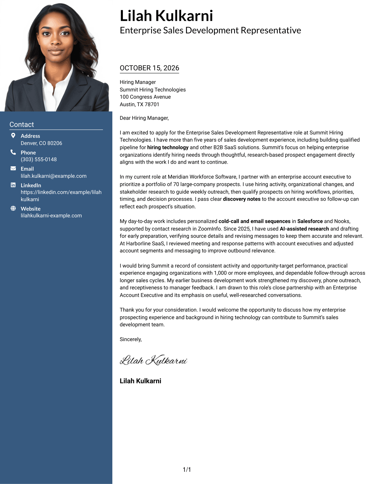 Cover letter example — page 1