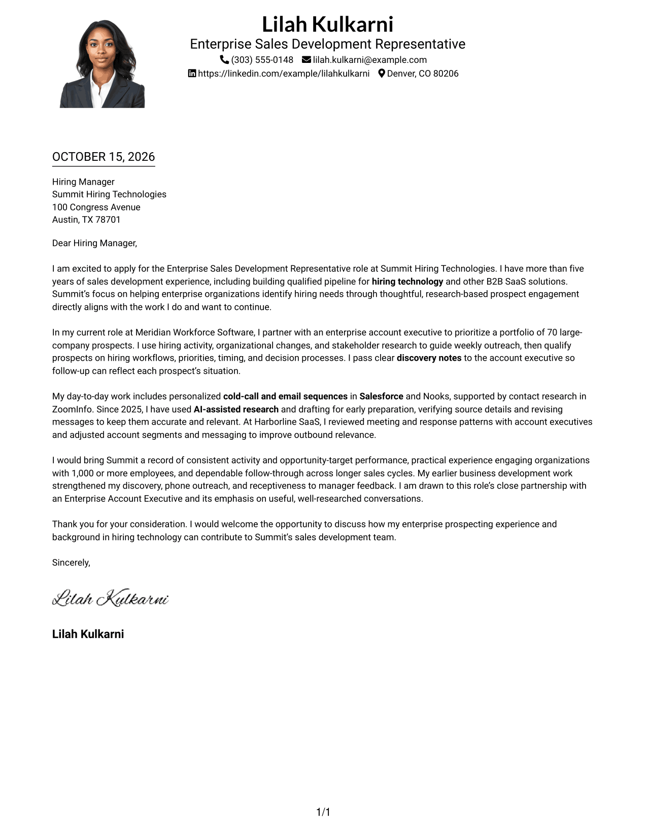 Cover letter example — page 1