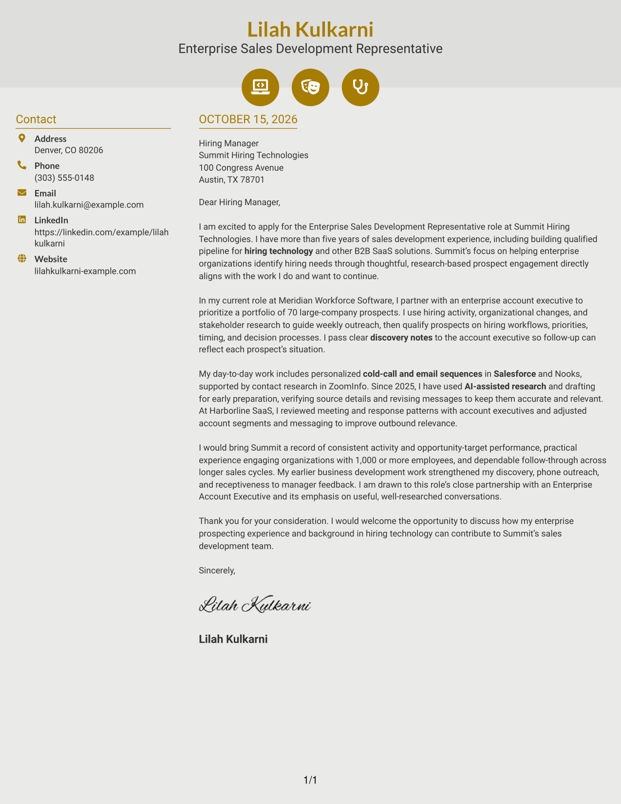 Cover letter example — page 1