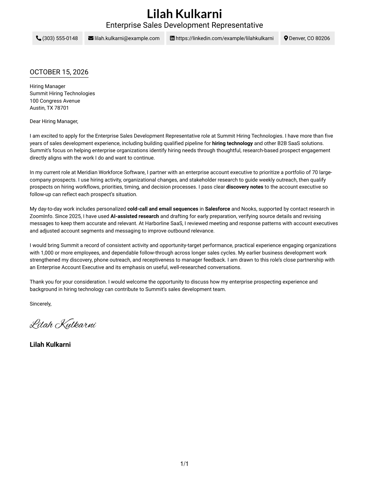 Cover letter example — page 1