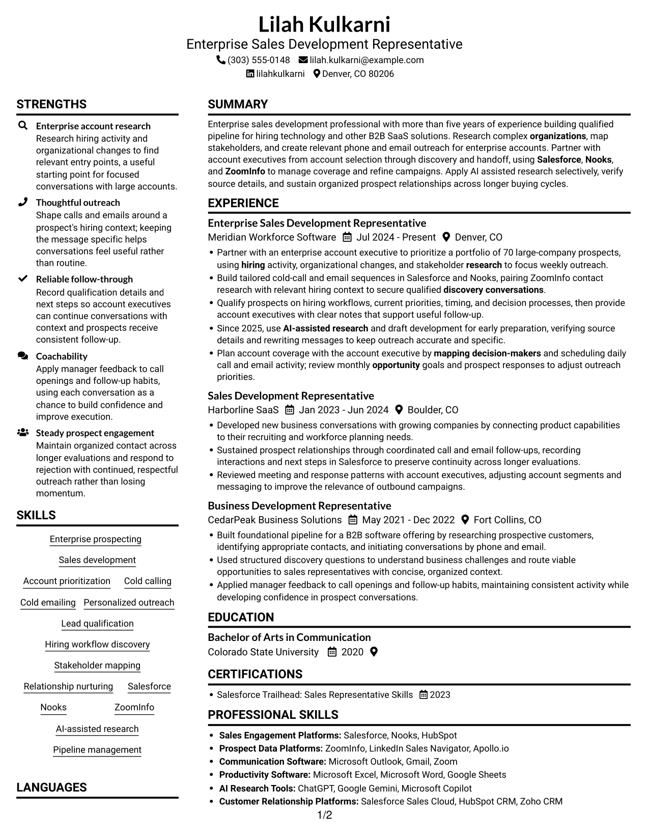 Resume example — page 1