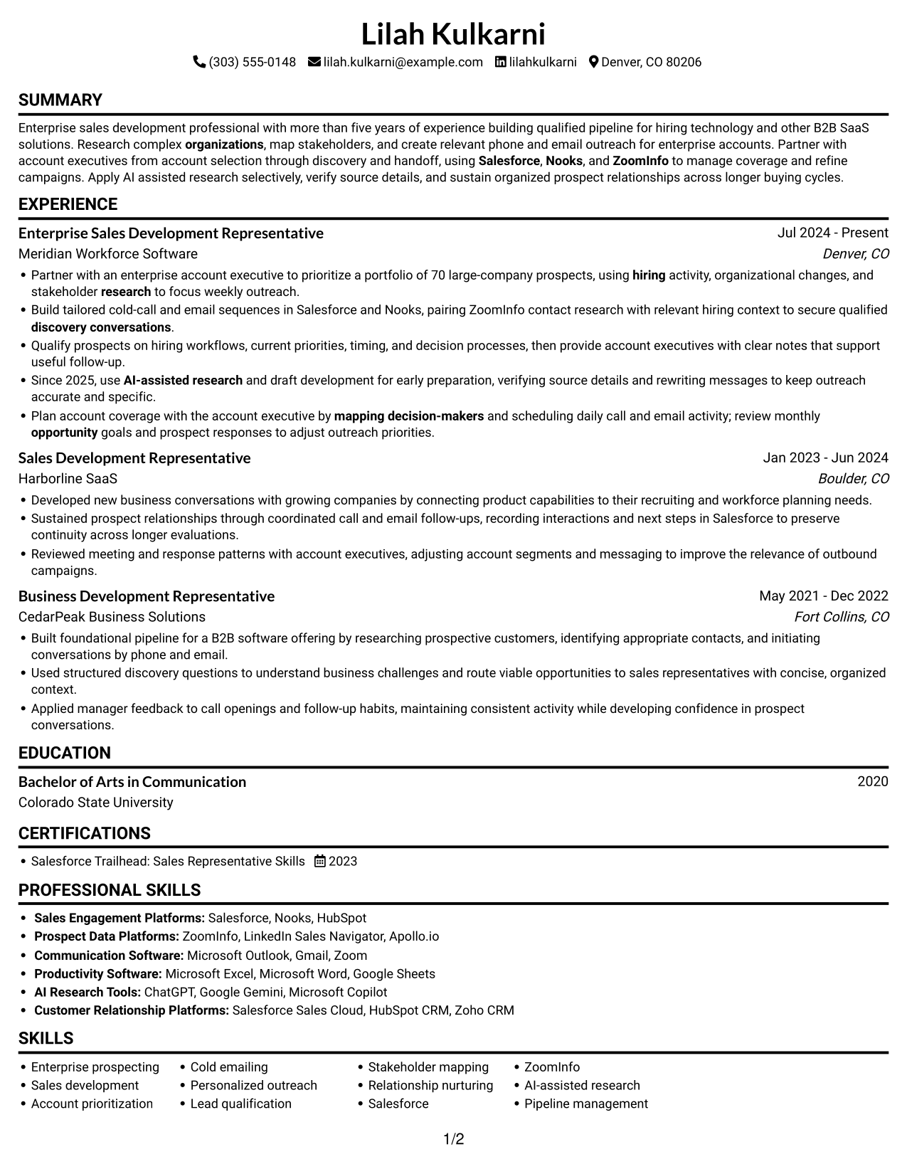 Resume example — page 1
