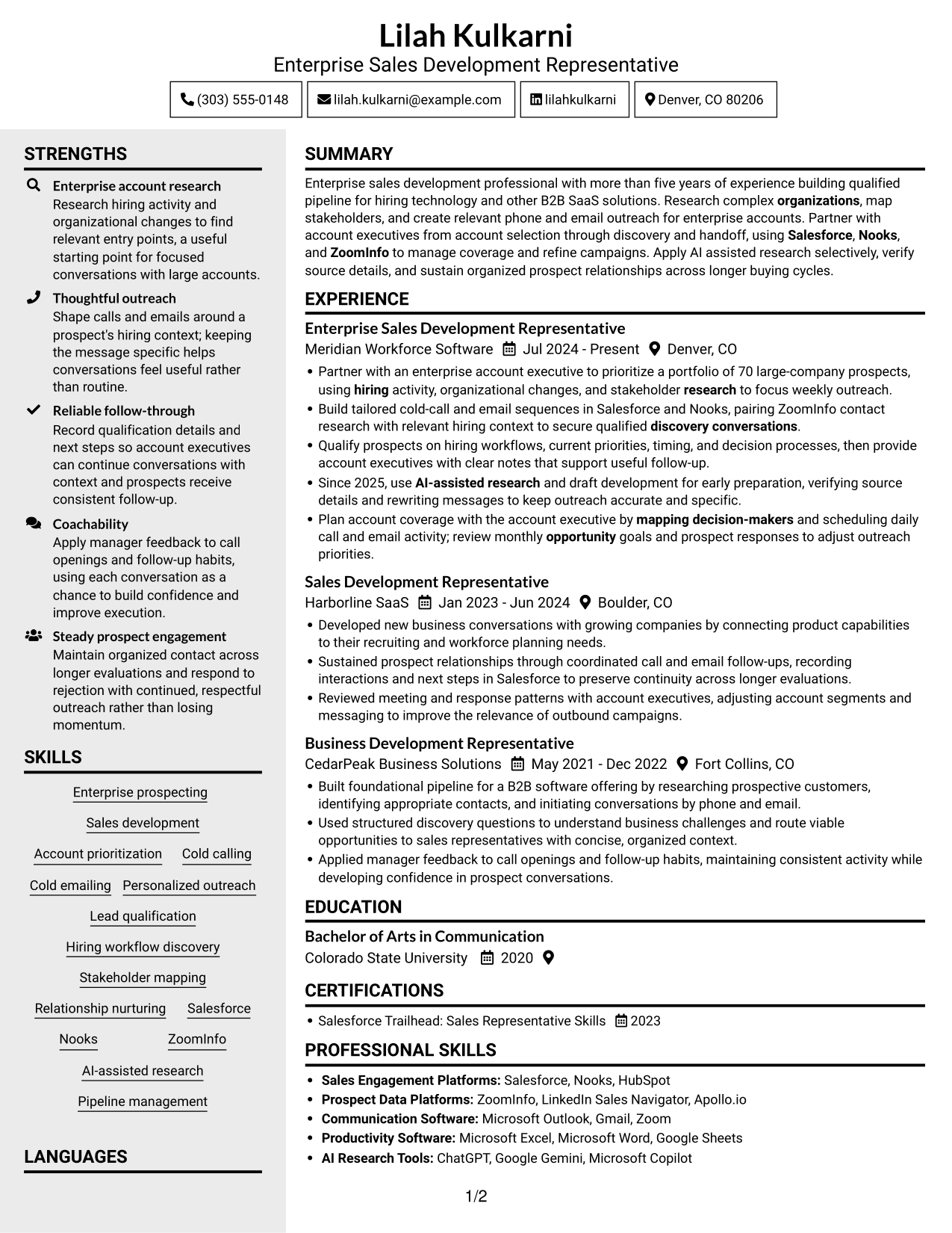 Resume example — page 1