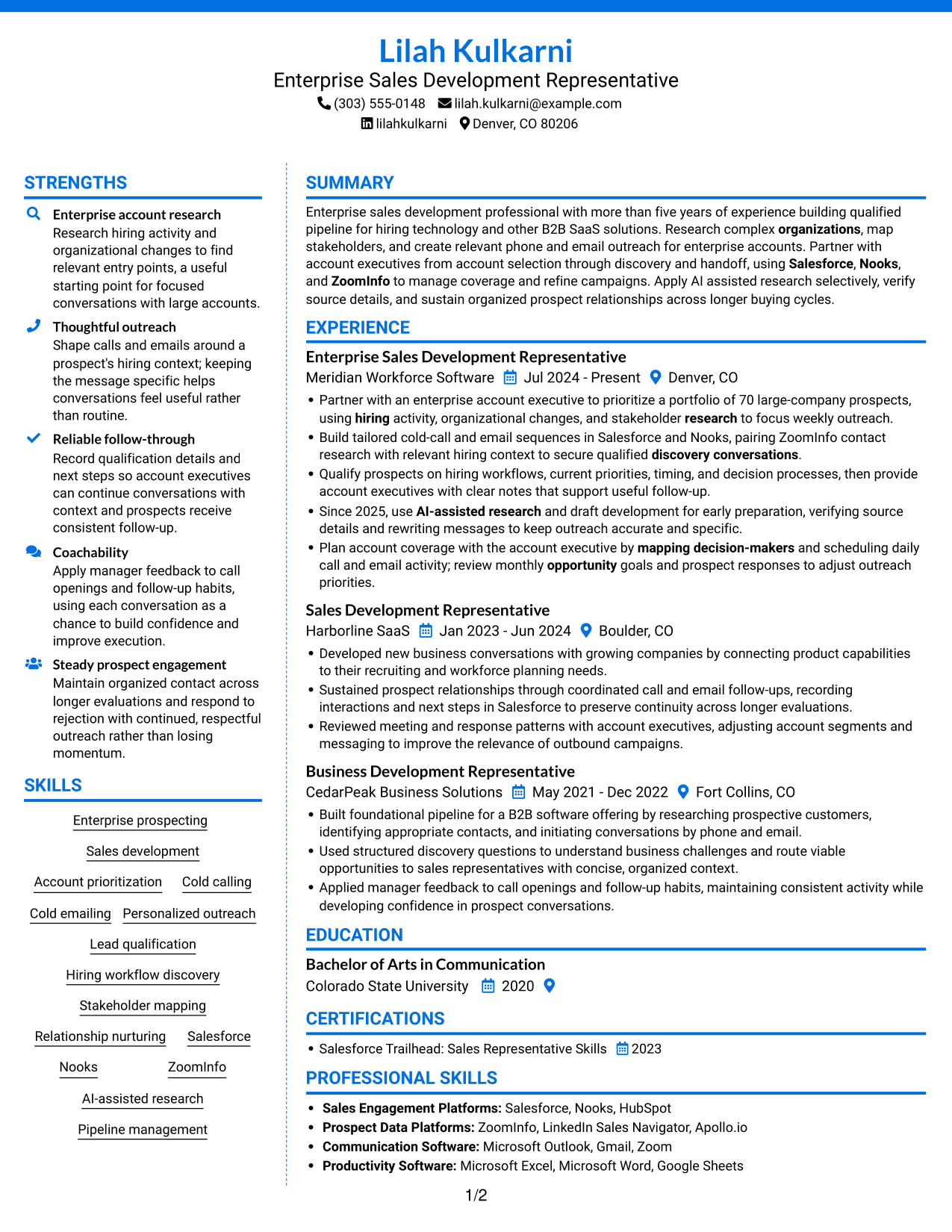 Resume example — page 1