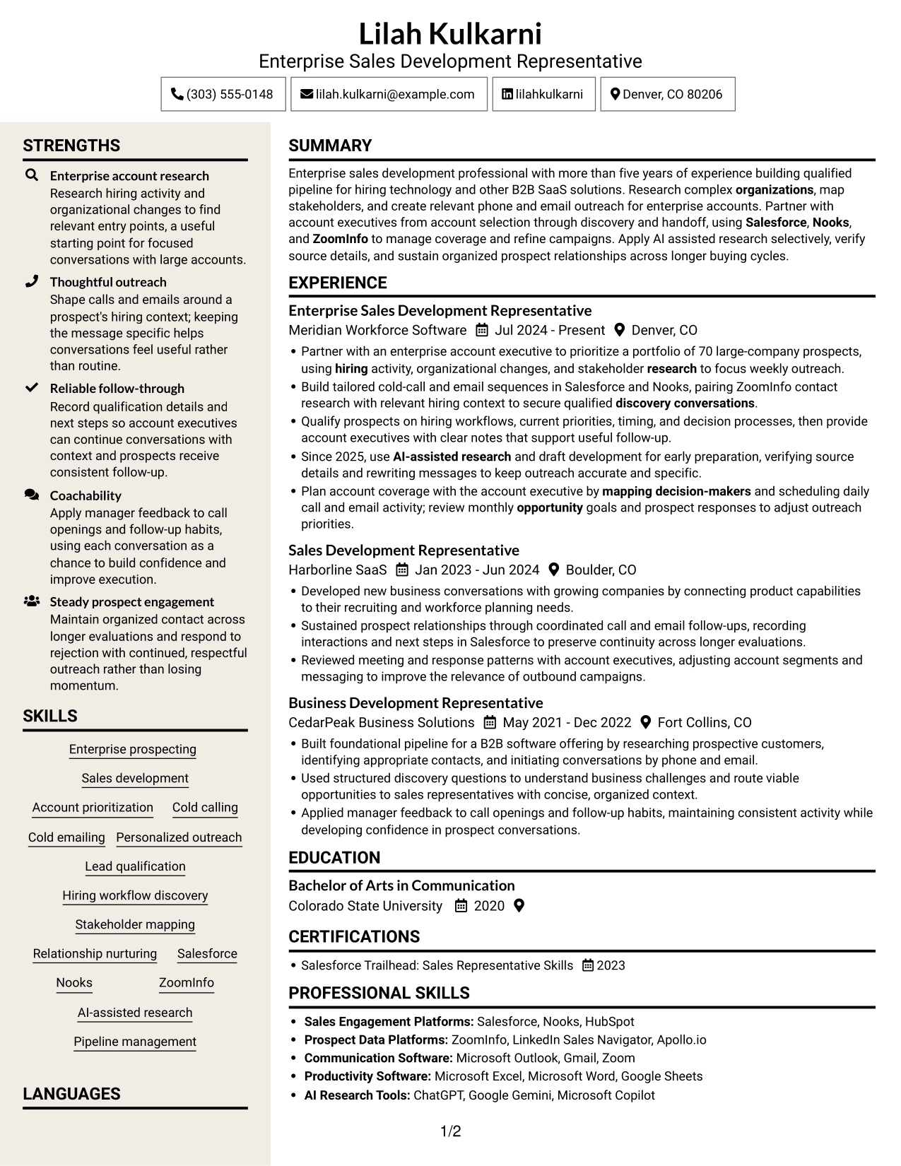 Resume example — page 1