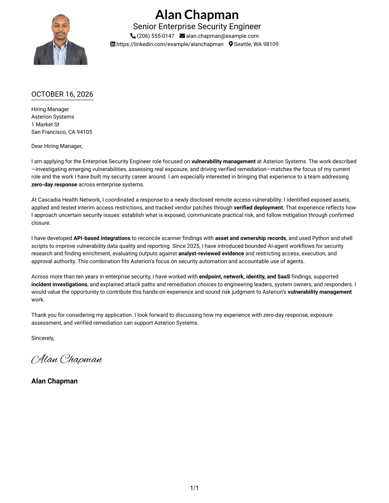 Cover letter example — page 1