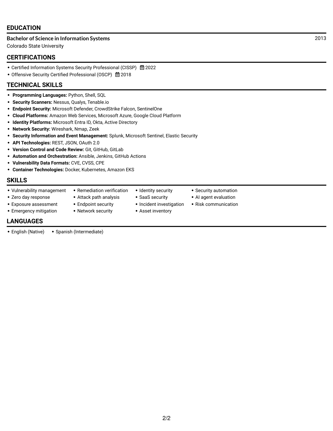 Resume example — page 2