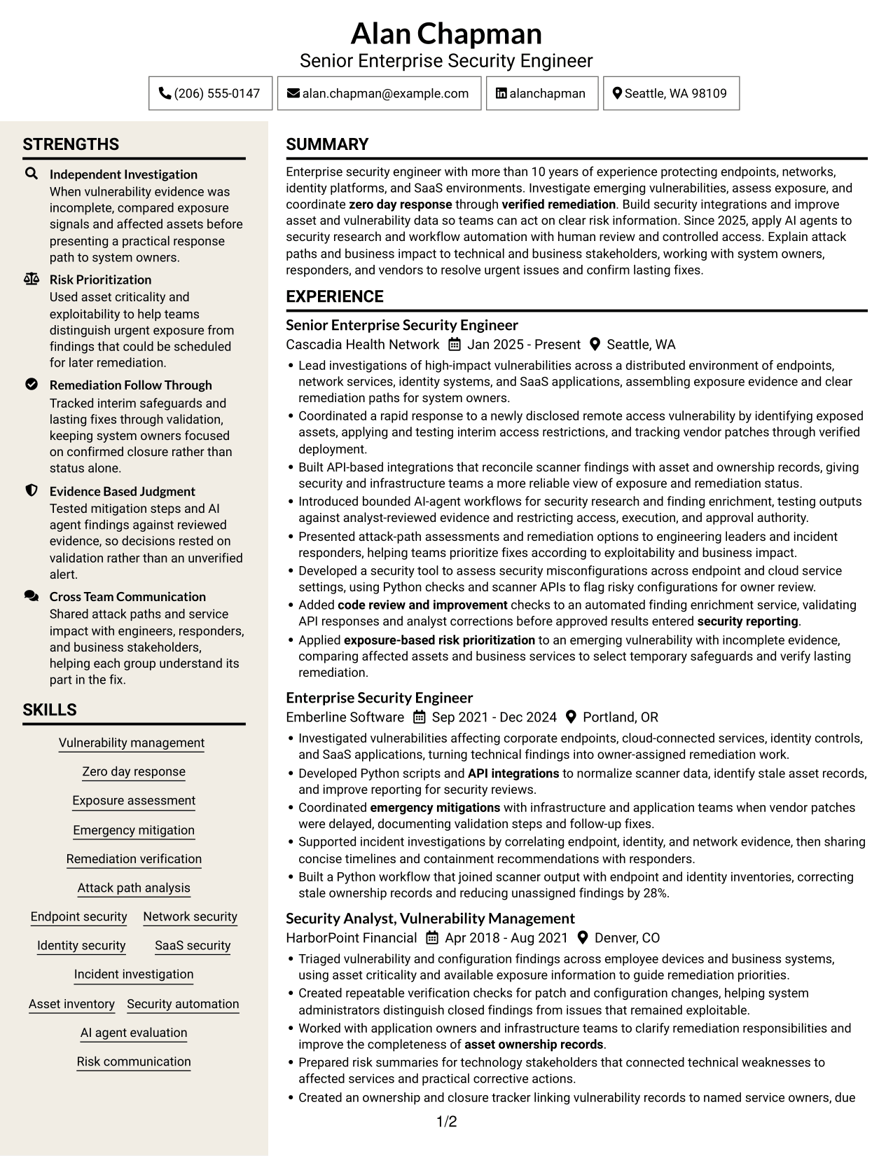 Resume example — page 1