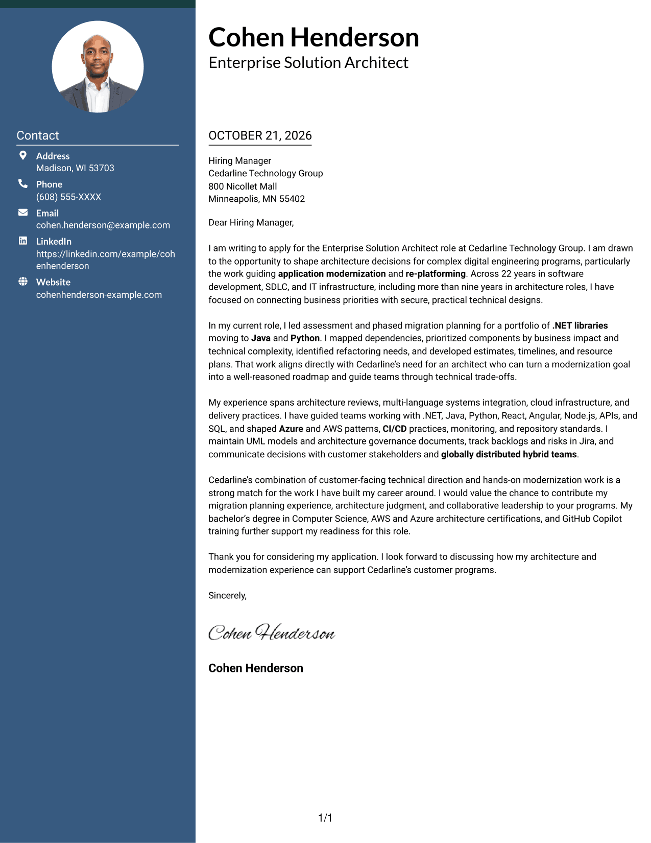 Cover letter example — page 1