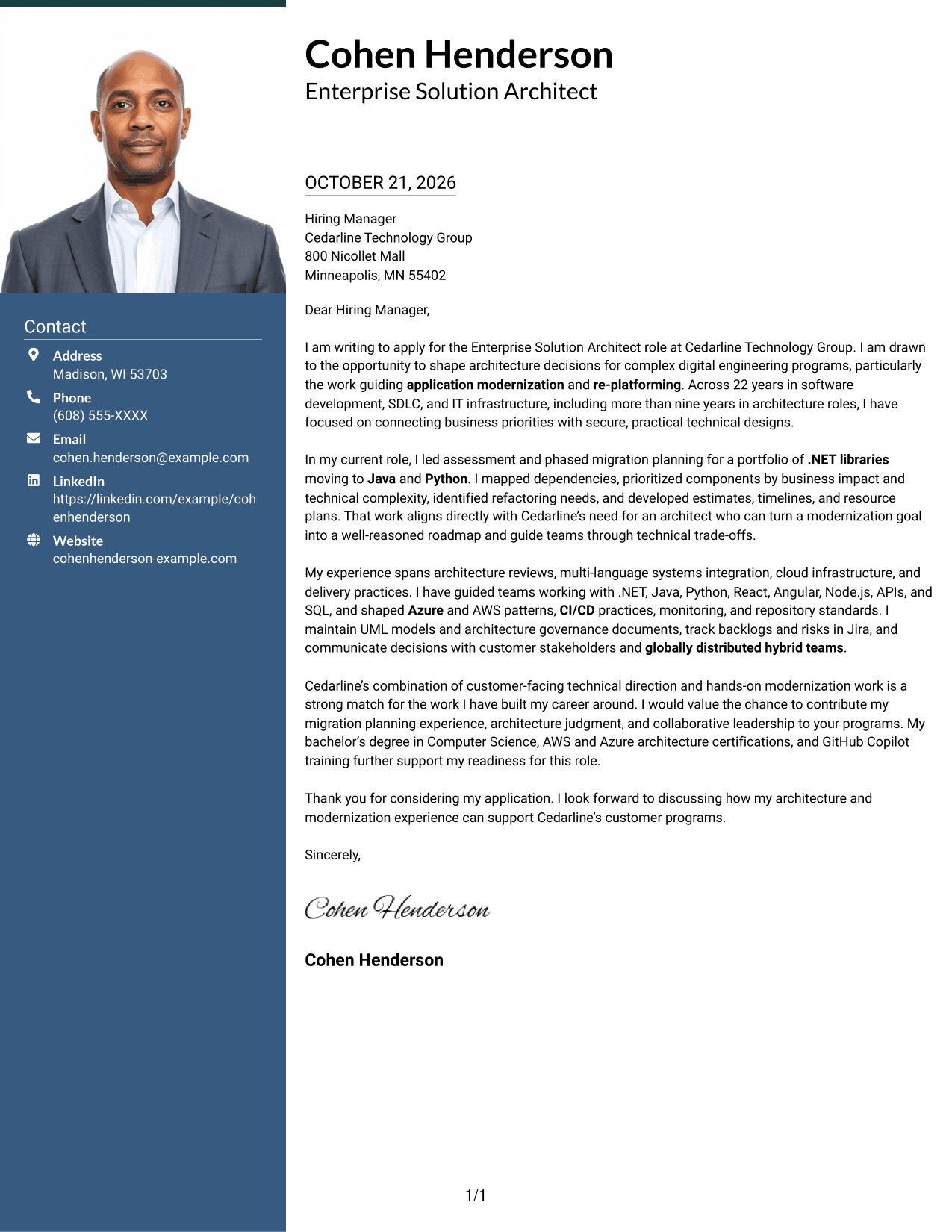 Cover letter example — page 1
