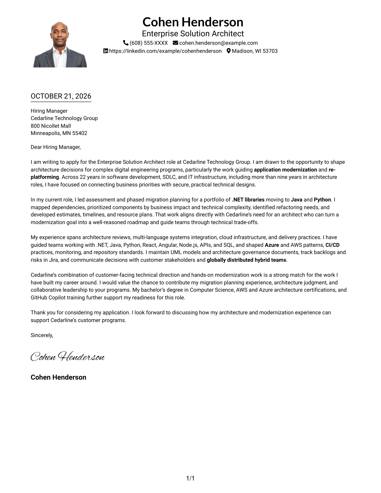 Cover letter example — page 1