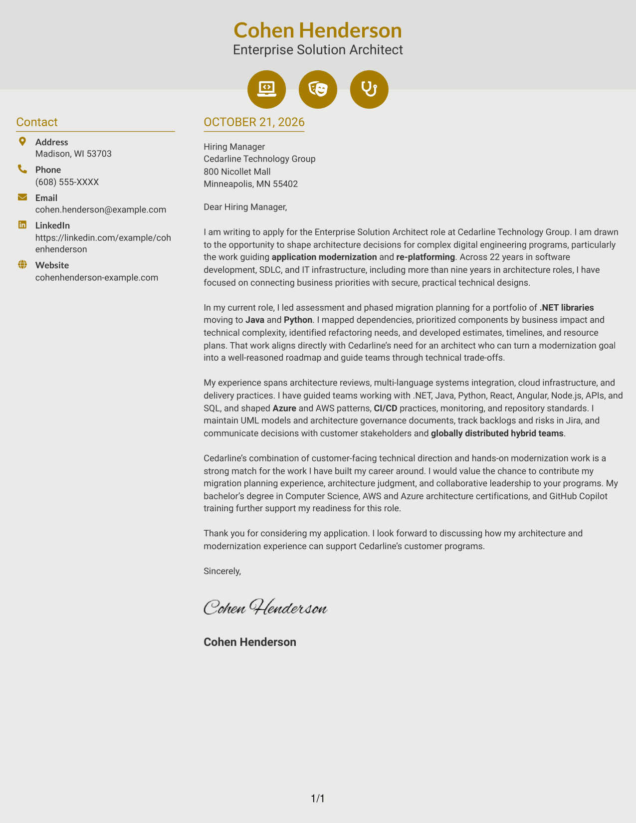 Cover letter example — page 1