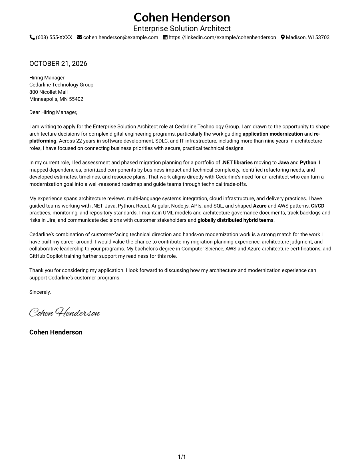 Cover letter example — page 1
