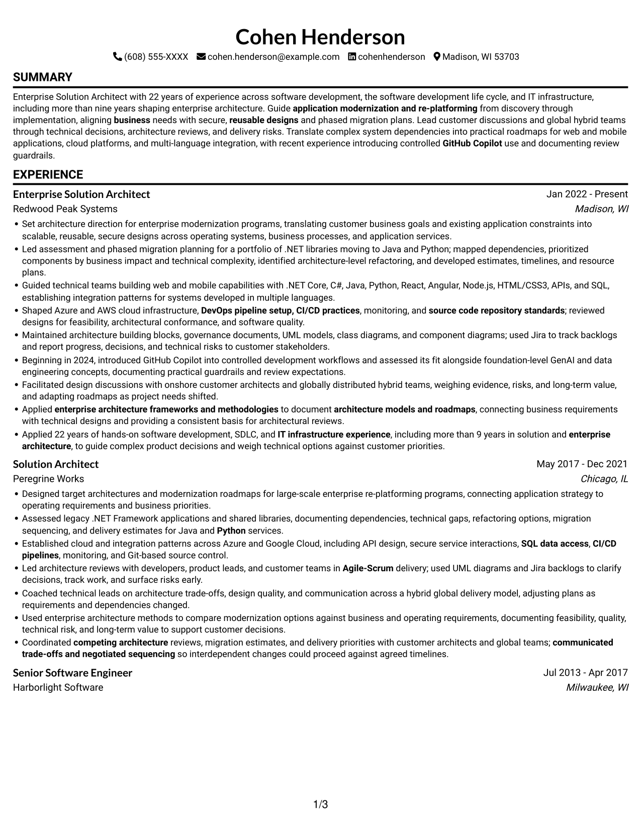 Resume example — page 1