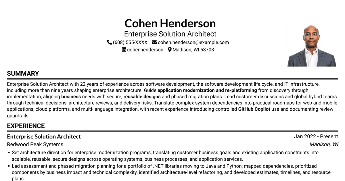7 Enterprise Solution Architect - Application Modernization Resume Templates with Example