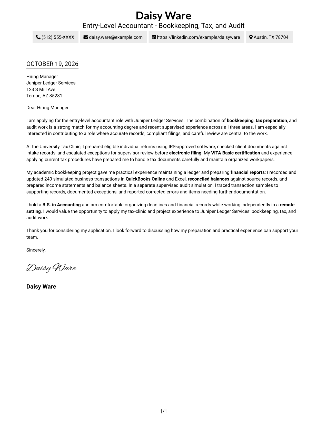 Cover letter example — page 1
