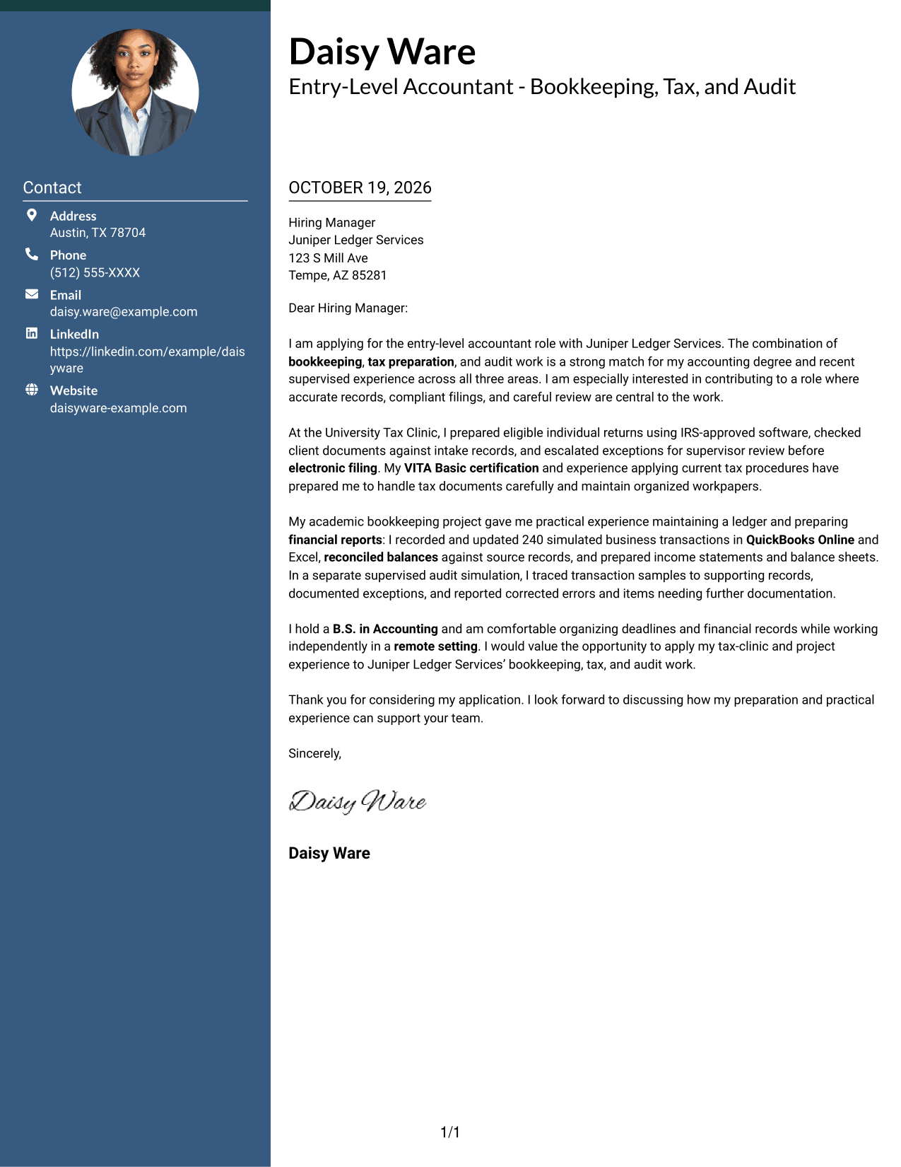 Cover letter example — page 1