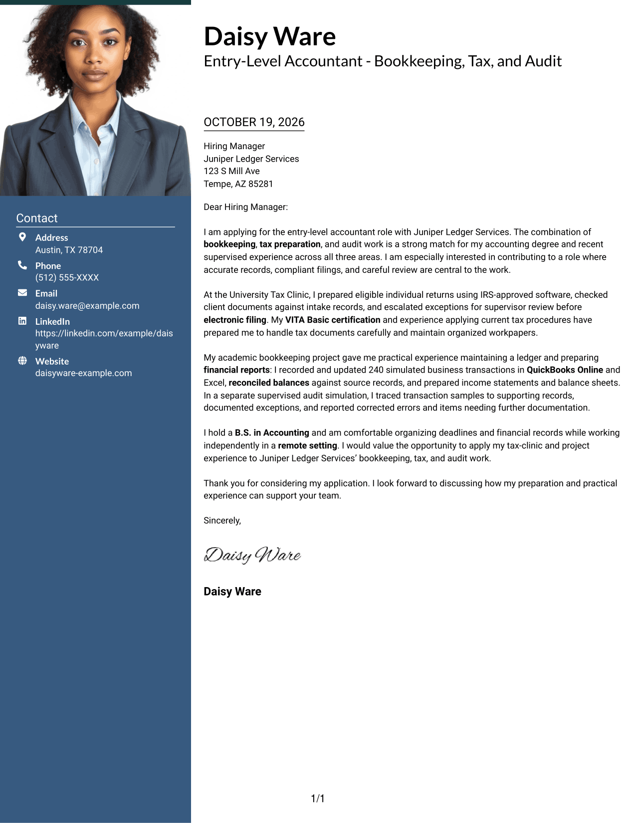 Cover letter example — page 1