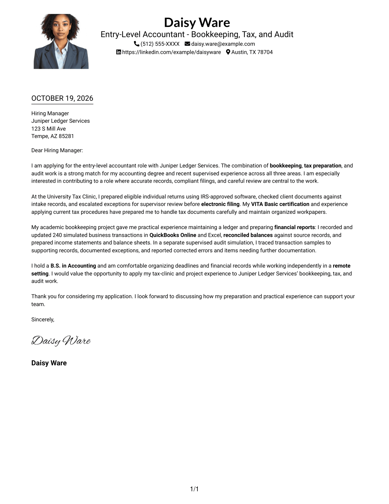 Cover letter example — page 1