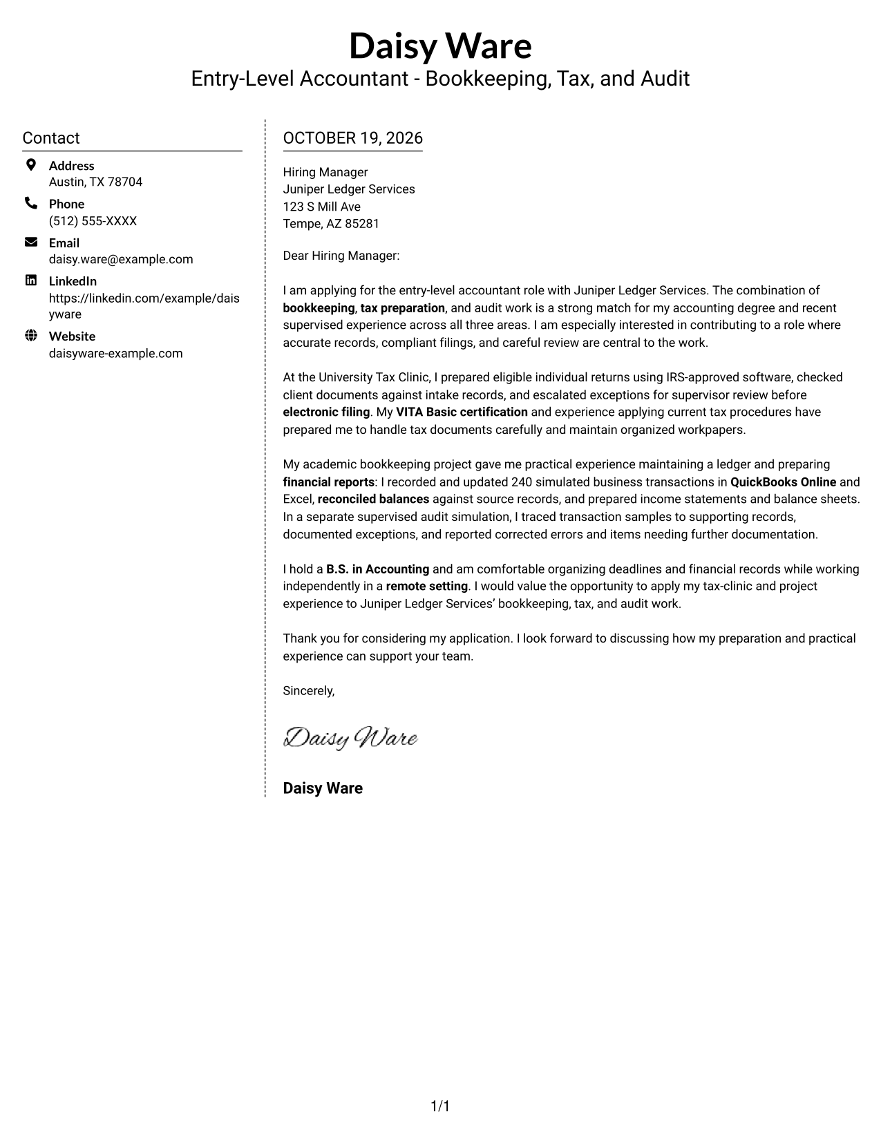 Cover letter example — page 1