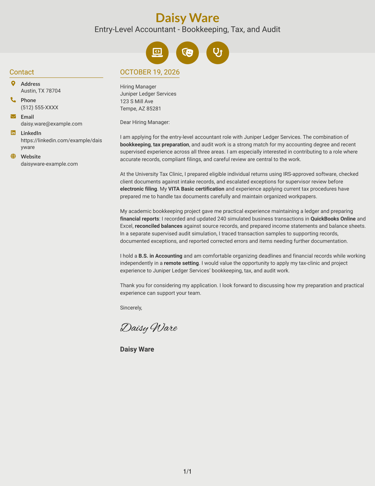 Cover letter example — page 1