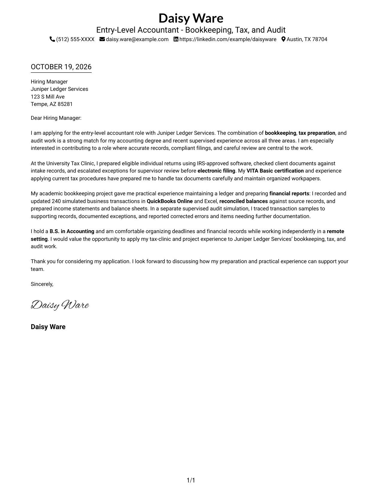Cover letter example — page 1