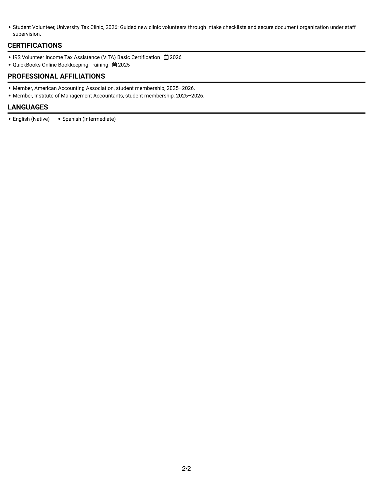 Resume example — page 2