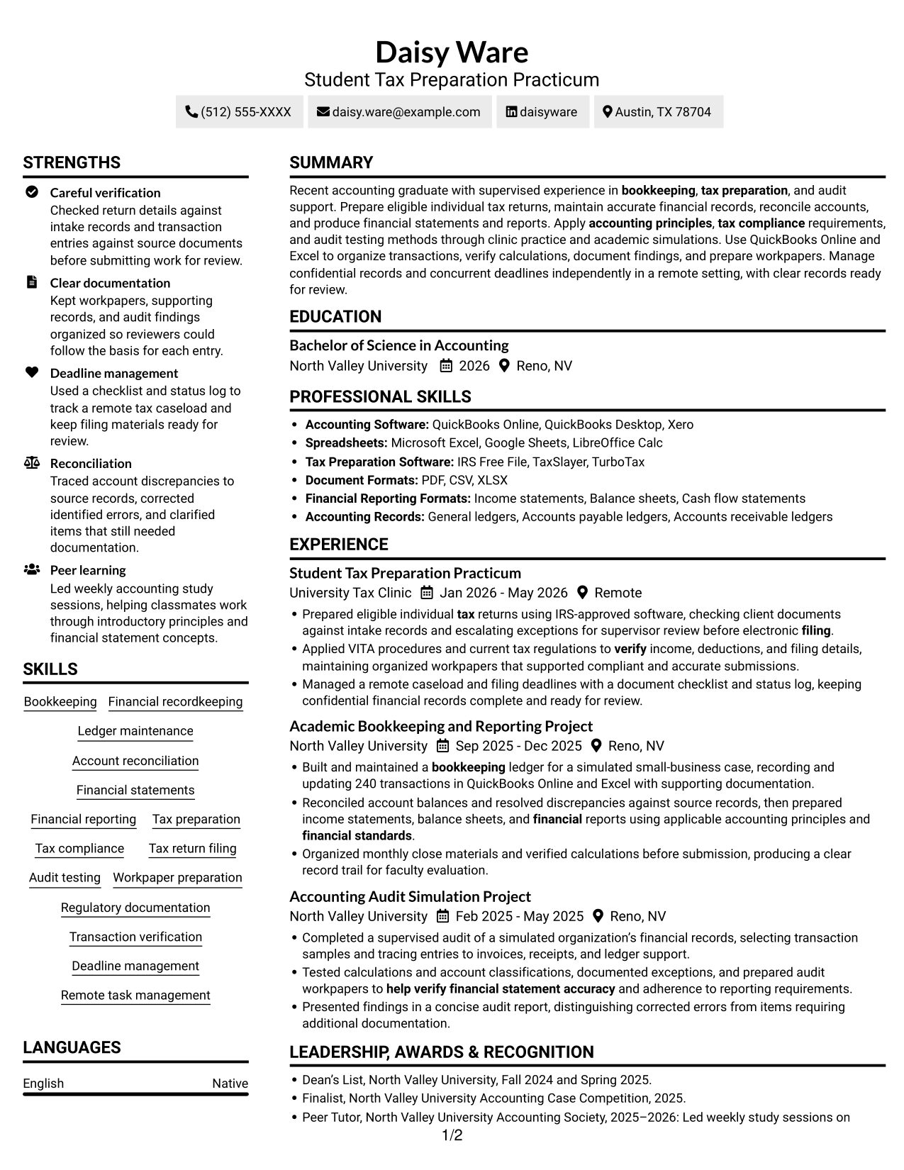 Resume example — page 1