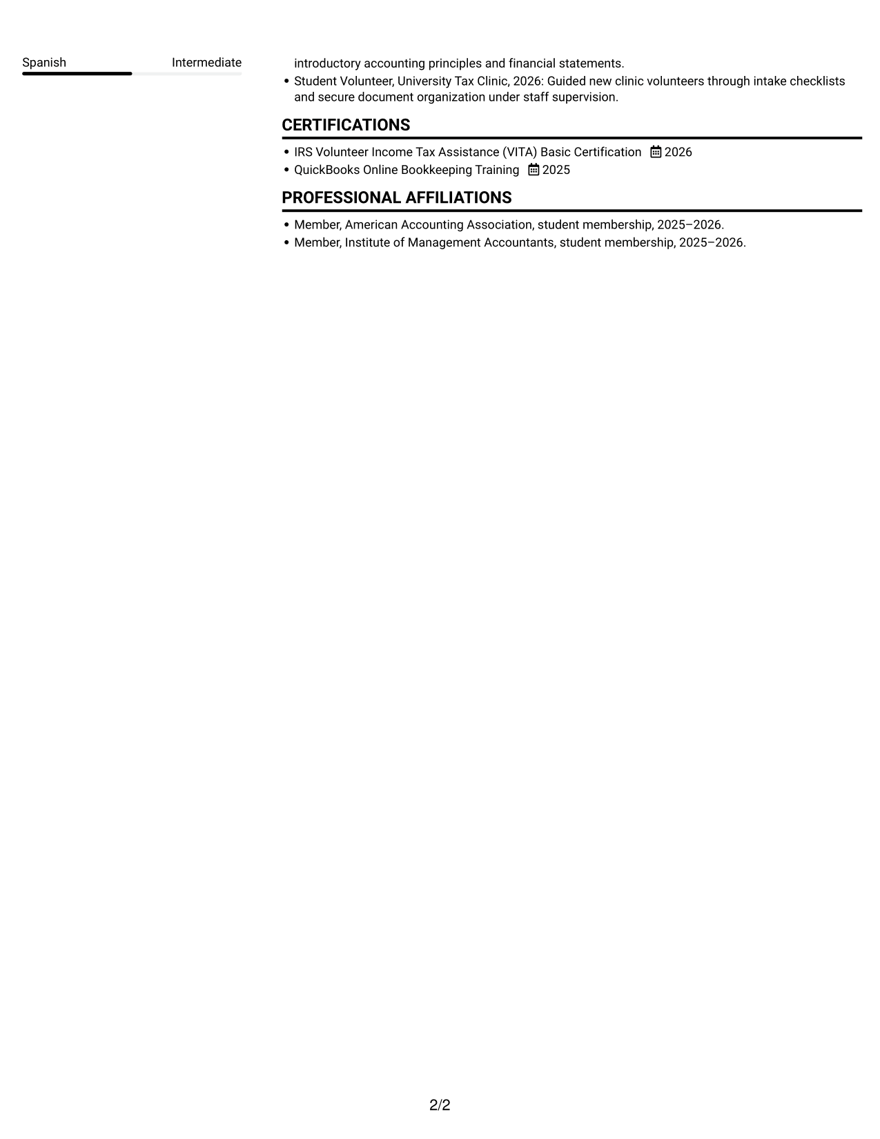 Resume example — page 2