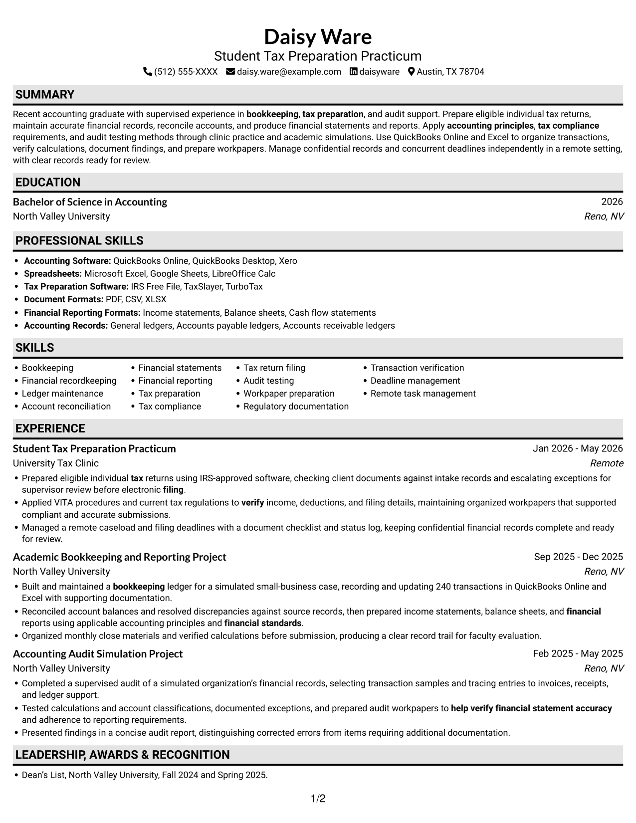 Resume example — page 1